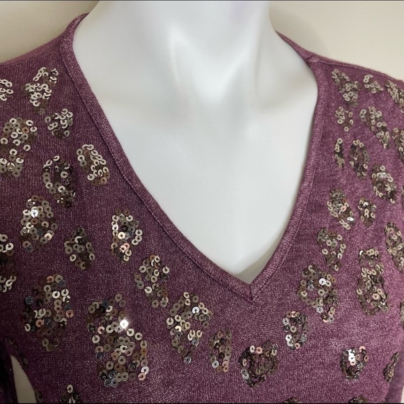 Kyra purple sequin sheer long sleeve top small - Picture 4 of 7